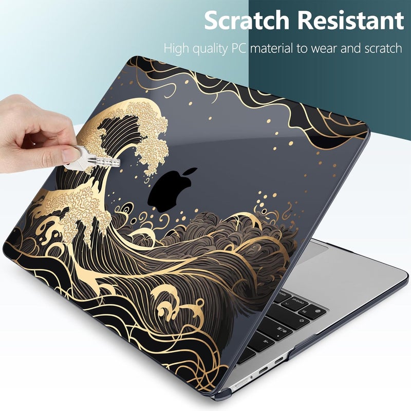 DONGKE Compatible with M4 MacBook Air 15 inch Case 2025 2024 2023 A3241 A3114 A2941 M3 M2 Liquid Retina Display Touch ID, Plastic Hard Case & Keyboard Skin & Screen Protector - Sea Waves - Image 3